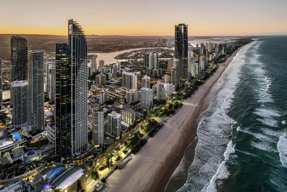 View the coastline at sunset