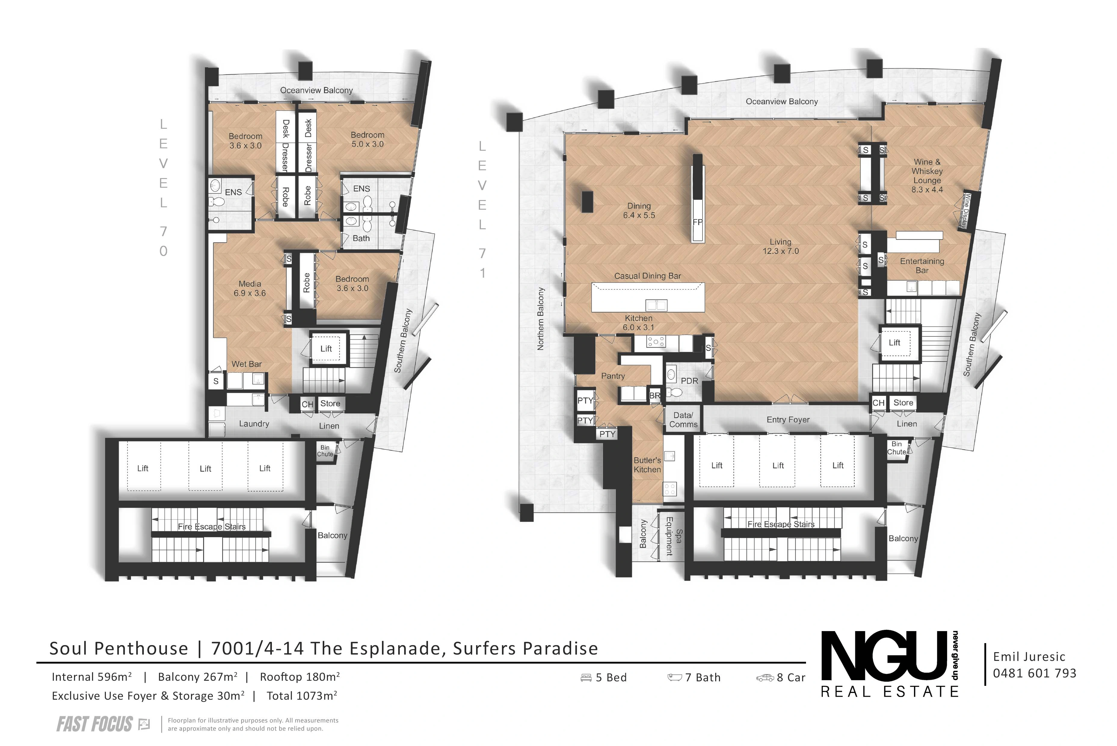 View floor plan: living and bedroom levels