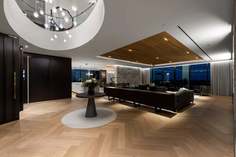 View the living room after dark