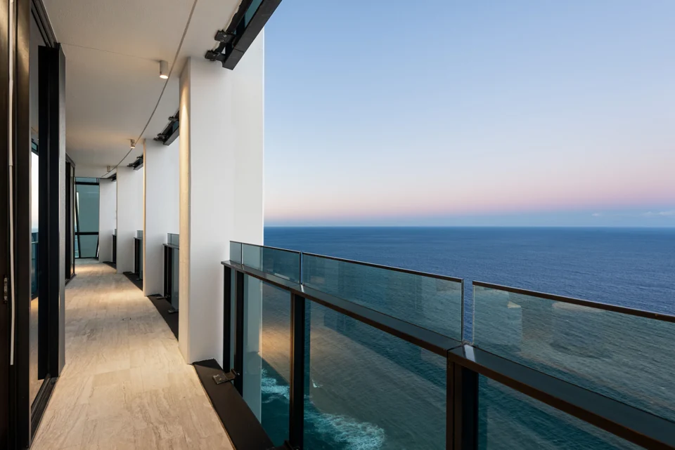 View the balcony at blue hour