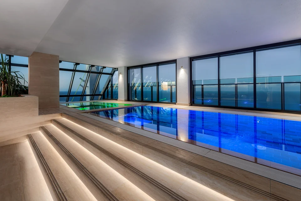 View the pool after dark