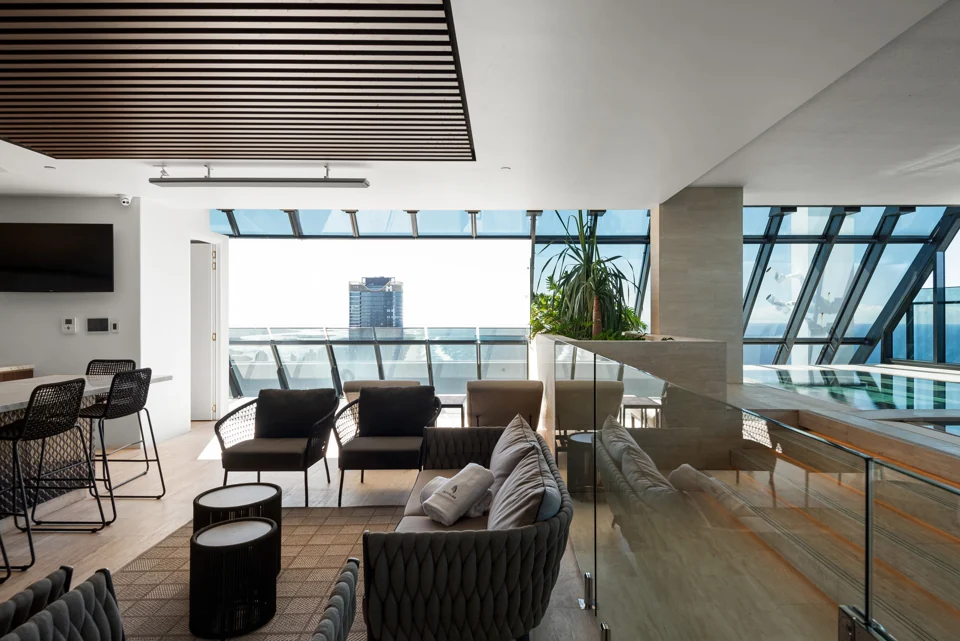 View the rooftop lounge